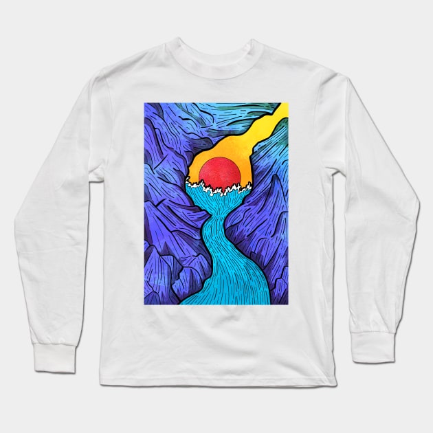 River Sea Cave Long Sleeve T-Shirt by Swadeillustrations